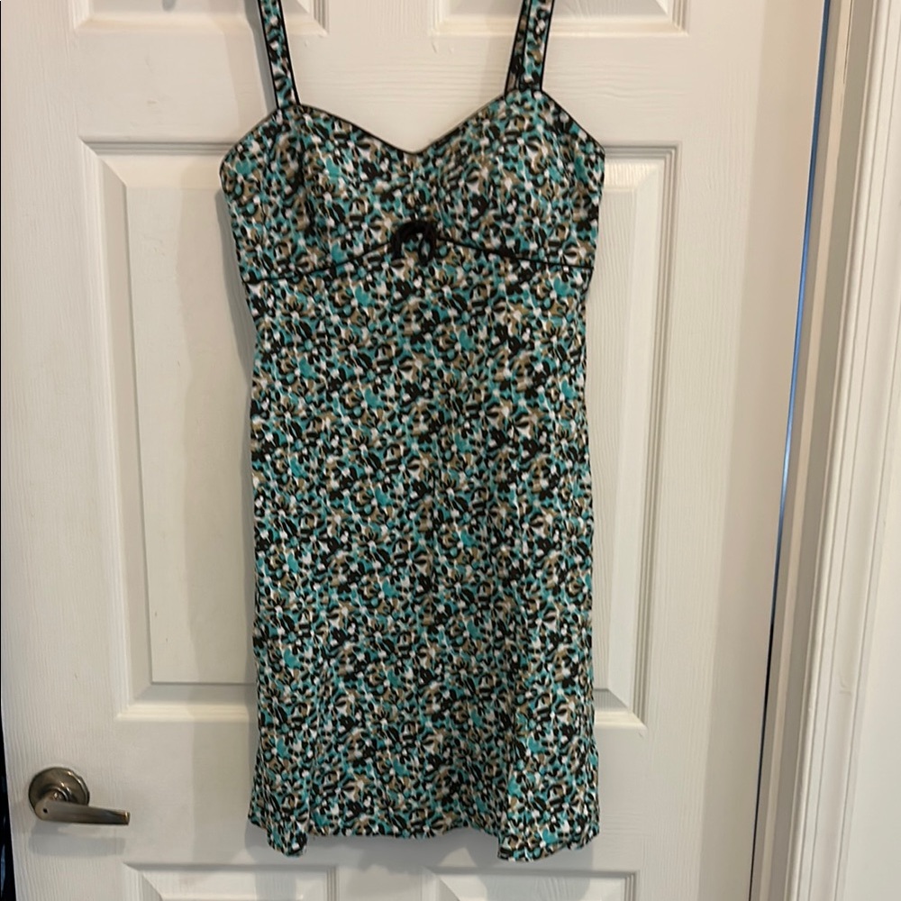 Madison Leigh Green and Black Sheath Mini Dress. Adjustable Straps